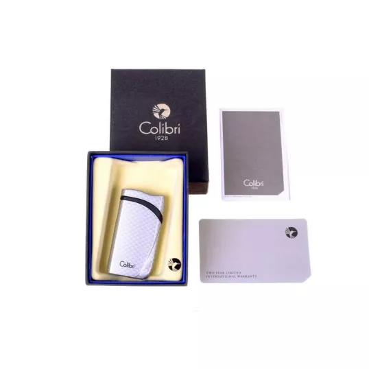 Colibri Falcon Carbon Fiber Silver különleges kialakítású szúró lángos szivar öngyújtó - ezüst