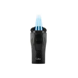 Colibri Monaco Carbon Fiber Black, hármas piramis formájú lánggal égő szúrólángos szivar öngyújtó - fekete