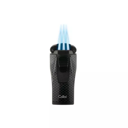 Colibri Monaco Carbon Fiber Black, hármas piramis formájú lánggal égő szúrólángos szivar öngyújtó - fekete