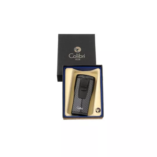Colibri Monaco Carbon Fiber Black, hármas piramis formájú lánggal égő szúrólángos szivar öngyújtó - fekete