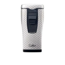 Colibri Monaco Silver Carbon Fiber hármas piramis lángú szúrólángos szivar öngyújtó – ezüst karbon mintás