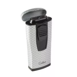 Colibri Monaco Carbon Fiber, hármas piramis formájú lánggal égő szúrólángos szivar öngyújtó - ezüst