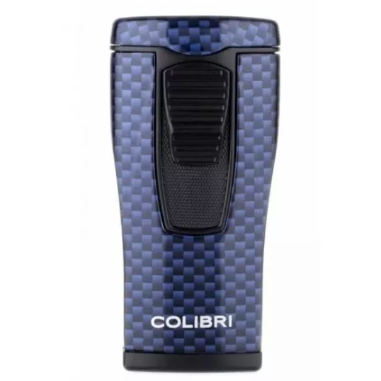 Colibri Monaco Carbon Fiber, hármas piramis formájú lánggal égő szúrólángos szivar öngyújtó - kék