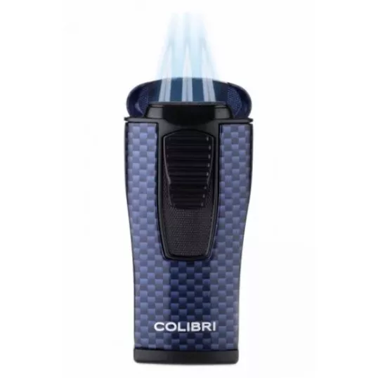 Colibri Monaco Carbon Fiber, hármas piramis formájú lánggal égő szúrólángos szivar öngyújtó - kék