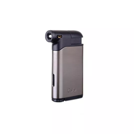 Colibri Pacific Gunmetal Black, oldalsó lánggal égő pipagyújtó kihúzható tömködővel, szürke és fekete 