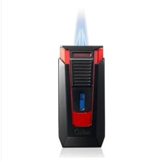 Colibri Slide Black & Red fekete és piros színű szivaröngyújtó dupla szúrólánggal és beépített szivarfúróval - Colibri Slide