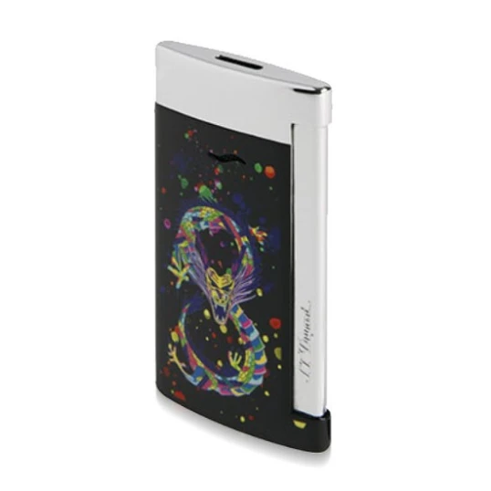 Elegáns S.T. Dupont Slim 7 Dragon szivar öngyújtó erős szúrólánggal - fekete és króm - S.T. Dupont Slim 7