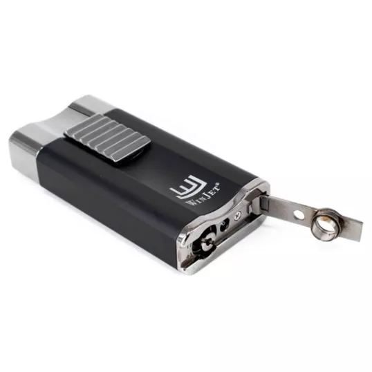 Winjet Premium Wide Flat lapos szúrólángos szivargyújtó beépített szivarfúróval - fekete és sötétszürke