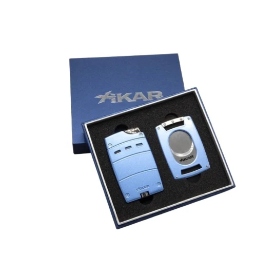 Xikar Ultra Mag mágneses szivaröngyújtó és Ultra Slim szivarvágó szett – kék - Ultra Mag