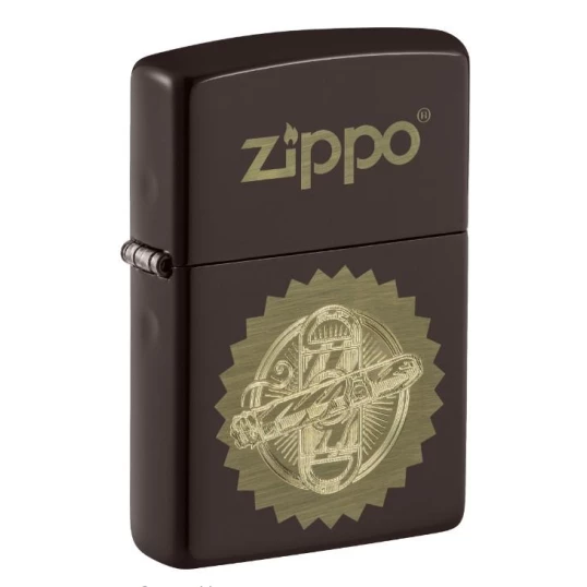 Zippo benzines vihargyújtó – barna, arany szivar és szivarvágó mintával