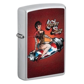 Zippo Barbershop pin-up öngyújtó – retro mintás, króm kivitel