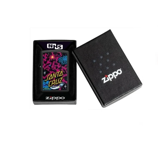 Zippo matt fekete benzines öngyújtó – Santa Cruz Cosmic grafikával