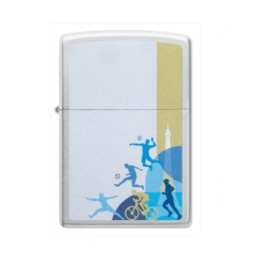 Zippo szálcsiszolt króm benzines öngyújtó – Sport & Mozgás mintával