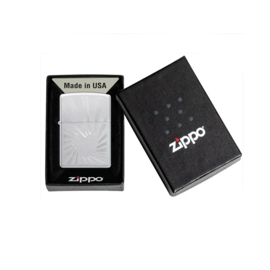 Zippo szálcsiszolt króm benzines öngyújtó – Sugárzó szeretet mintával
