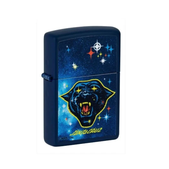 Zippo matt mély sötétkék (Navy Matte) benzines öngyújtó – Santa Cruz Space Dot Párduc mintával - Benzines öngyújtók