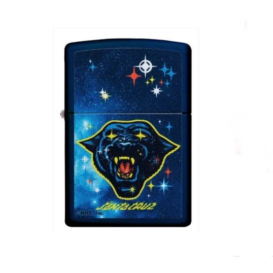 Zippo matt mély sötétkék (Navy Matte) benzines öngyújtó – Santa Cruz Space Dot Párduc mintával - Benzines öngyújtók