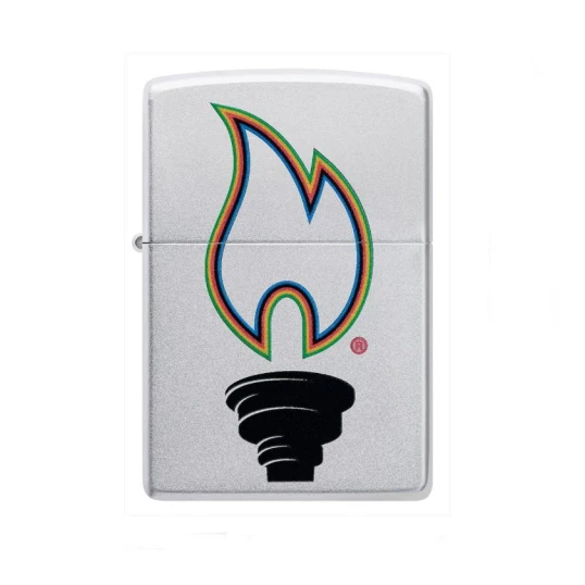 Zippo szálcsiszolt króm benzines öngyújtó – „Victory Torch” többszínű láng mintával