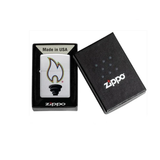 Zippo szálcsiszolt króm benzines öngyújtó – „Victory Torch” többszínű láng mintával
