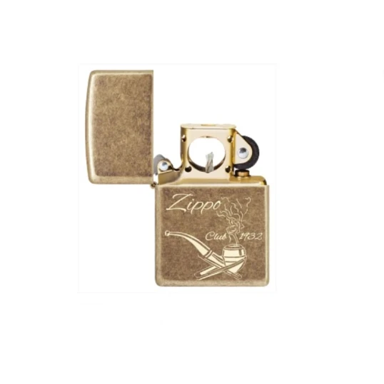Zippo Pipe Club 1932 Antique Brass pipaöngyújtó – antik sárgaréz, gravírozott mintával