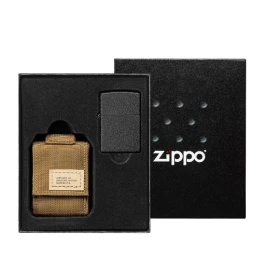 Zippo Black Crackle benzines öngyújtó ajándékszett taktikai tokkal