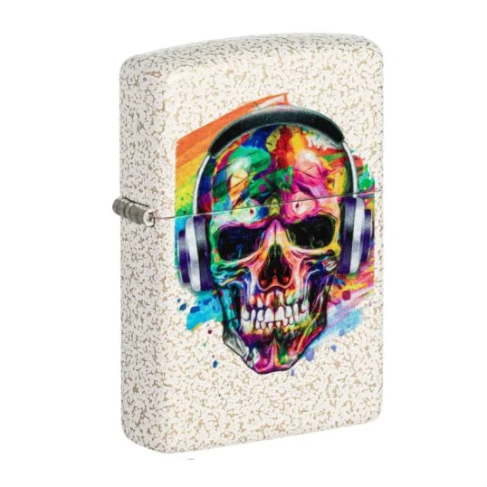 Zippo Skull Headphones Design benzines öngyújtó  - Színes fejhallgatós koponya mintával - Benzines öngyújtók