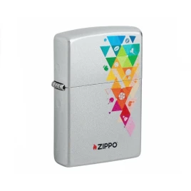 Zippo szálcsiszolt króm benzines öngyújtó – Színes geometrikus sport mintával