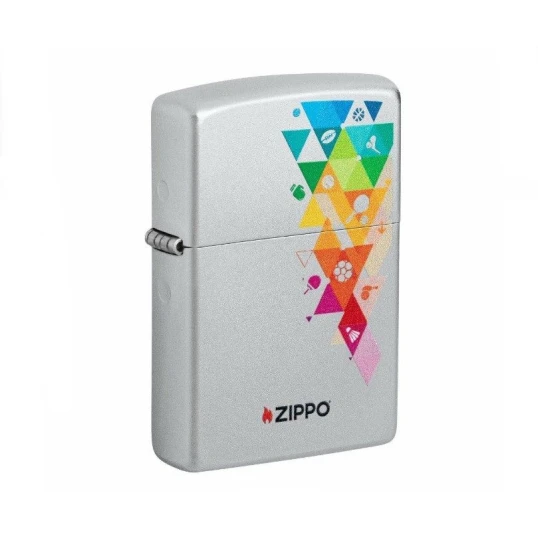 Zippo szálcsiszolt króm benzines öngyújtó – Színes geometrikus sport mintával