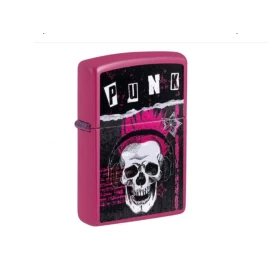 Zippo Punk Skull Design benzines öngyújtó – élénk pink, fejhallgatós koponyamintával