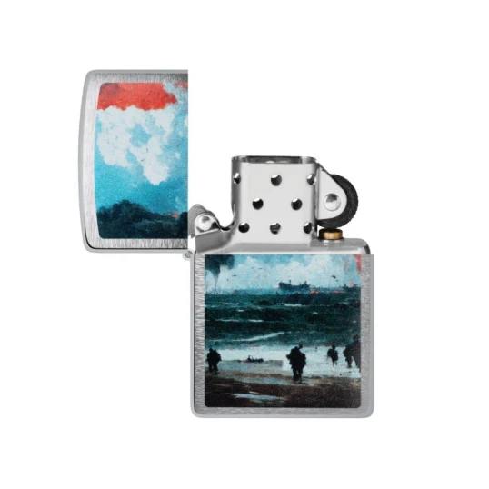 Zippo D-Day Landing benzines öngyújtó – szálcsiszolt króm, normandiai partraszállás 80. évfordulója - Benzines vihar öngyújtók