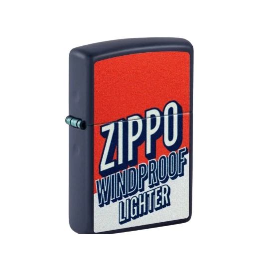Zippo Windproof Lighter Design benzines öngyújtó – matt tengerészkék, retró feliratos grafikával - Benzines vihar öngyújtók