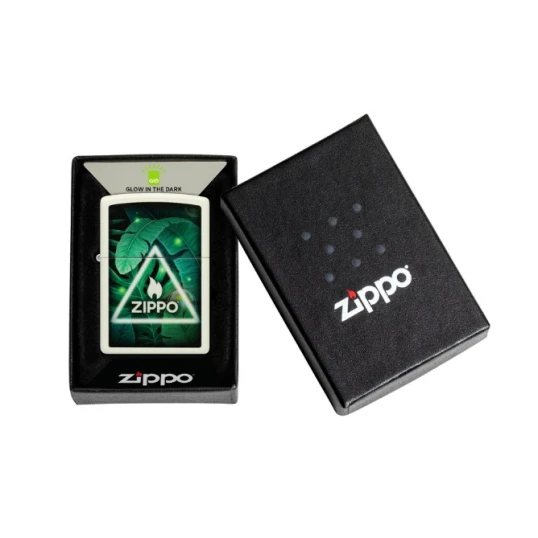 Zippo Nature Design benzines öngyújtó – sötétben világító, levelekkel és Zippo logóval - Benzines vihar öngyújtók