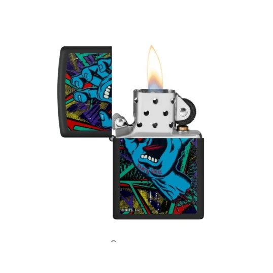 Zippo Santa Cruz Screaming Hand Black Light benzines öngyújtó – matt fekete, UV-fényben világító grafikával - Benzines vihar öngyújtók