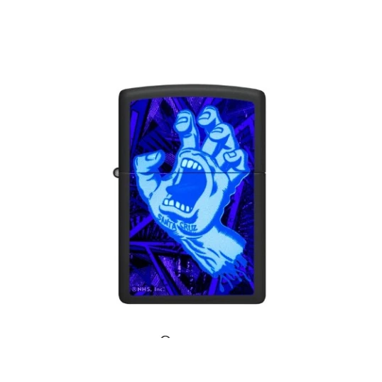 Zippo Santa Cruz Screaming Hand Black Light benzines öngyújtó – matt fekete, UV-fényben világító grafikával - Benzines vihar öngyújtók