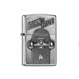 Zippo Born to Ride szálcsiszolt króm benzines öngyújtó – 3D hatású gördeszka mintával
