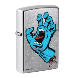 Zippo Santa Cruz Screaming Hand benzines gyújtó – szálcsiszolt króm, street art dizájn