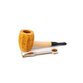 Missouri Meerschaum Tom Sawyer Corn Cob Pipe egyenes rövid szárú kukorica pipa, fekete akril szopókával, filter nélküli