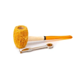 Missouri Meerschaum Huck Finn Corn Cob Pipe egyenes hosszú szárú kukorica pipa, borostyánsárga akril szopókával, filter nélküli