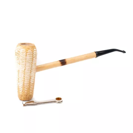 Missouri Meerschaum MacArthur 5-Star Polished Corn Cob kukorica pipa hosszú hajlított szárral, filter nélkül