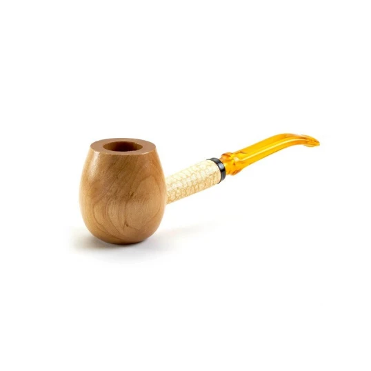 Missouri Meerschaum Maple Hardwood Apple Diplomat hajlított szárú juharfa pipa – Borostyánsárga akril csutorával – 6 mm-es filterrel - Apple