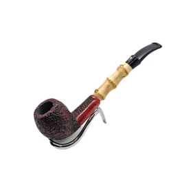 Mastro Geppetto Rusticato Bamboo Bent Billiard briarpipa bambuszszárral, 9 mm-es filterrel