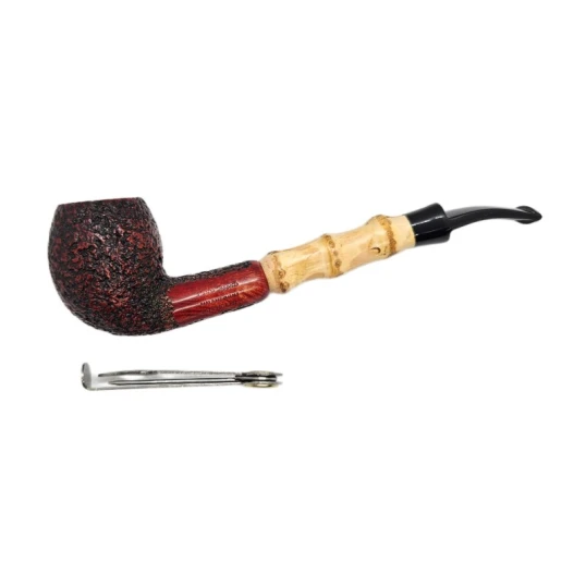 Mastro Geppetto Rusticato Bamboo Bent Billiard briarpipa bambuszszárral, 9 mm-es filterrel - Mastro Geppetto by Ser Jacopo