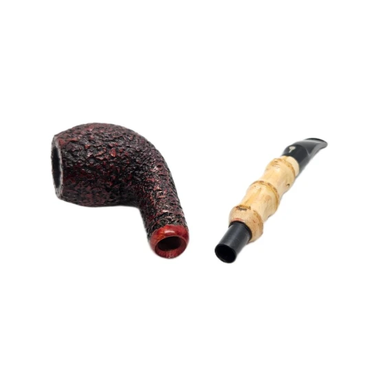 Mastro Geppetto Rusticato Bamboo Bent Billiard briarpipa bambuszszárral, 9 mm-es filterrel - Mastro Geppetto by Ser Jacopo