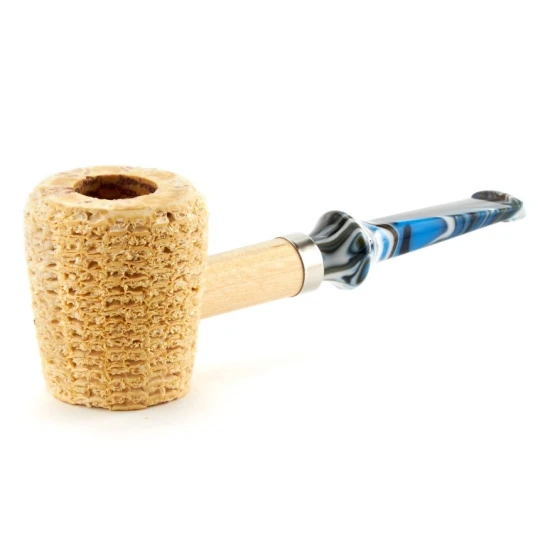 Missouri Meerschaum The Big Boy Cob kukorica pipa egyenes dán típusú kék-barna-fehér színű szárral filter nélkül - Kukorica pipa