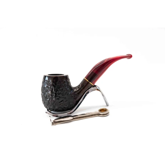 Padonio rusztikolt bruyer pipa 9mm filterrel, hajlított nyerges szárral, Billiard-bent forma