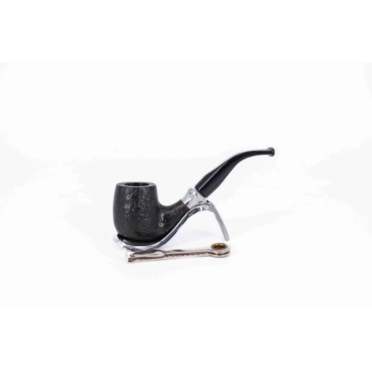 Padonio fekete színű homokfúvott briar gyökér pipa 9mm-es filterrel - Bent Billiard típusú - Apple