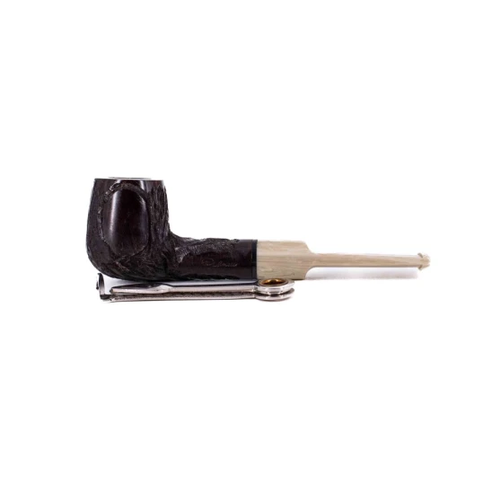 Padonio Panel Rustic , sötétbarna színű bruyer pipa, egyenes szárral, akril csutorával és fekete gyűrűvel - 1 - Billiard