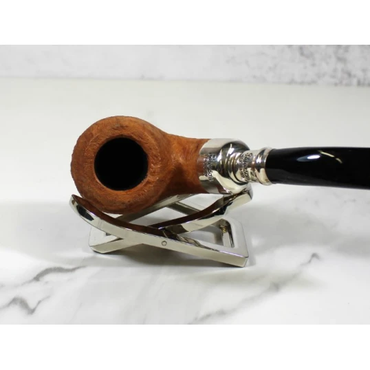 Peterson Barley Spigot Fishtail Bent Apple natúr homokfúvott pipa sterling ezüst díszítéssel - Peterson of Dublin