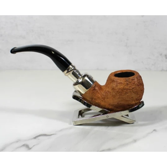 Peterson Barley Spigot Fishtail Bent Apple natúr homokfúvott pipa sterling ezüst díszítéssel - Peterson of Dublin