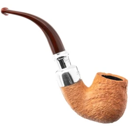 Peterson Barley Spigot Bent Billiard Fishtail pipa – natúr homokfúvott, sterling ezüst díszítéssel
