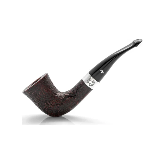 Peterson Sherlock Holmes Mycroft Sandblast P-Lip rusztikolt vörösesbarna színű hanga gyökér pipa 9mm filterrel bent típusú hajlított szárral